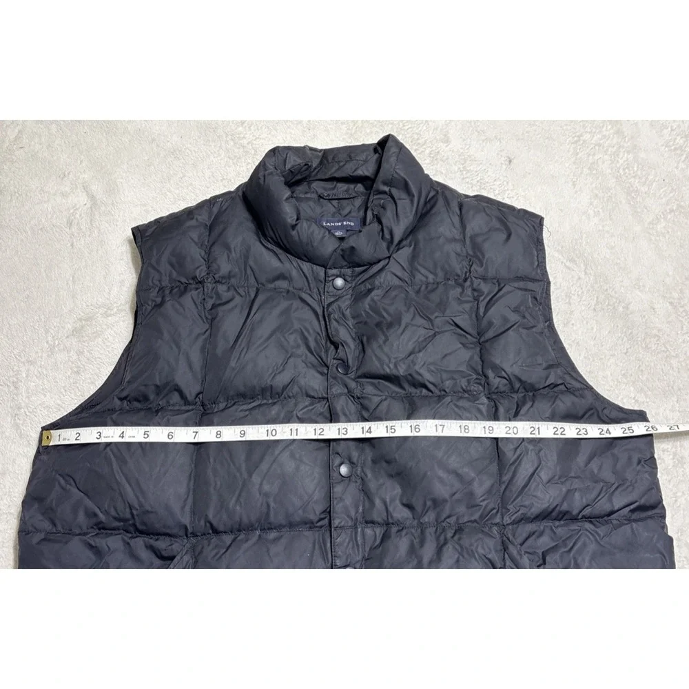 Lands End Mens Large Goose Down Puffer Vest Quilted Black Snap Up Gorpcore